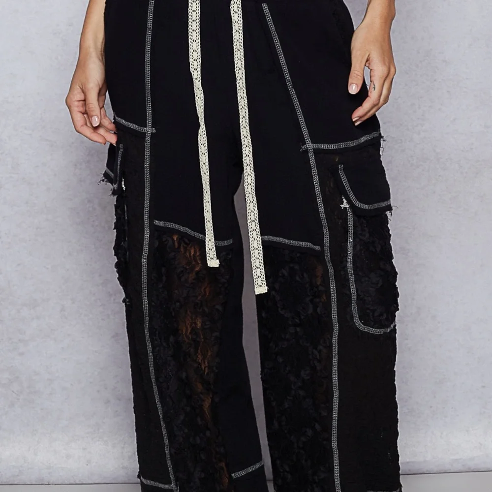 POL Black Lace Panel Joggers - Picture 2 of 3